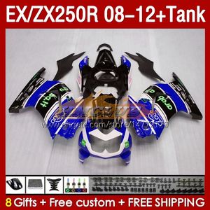 & Tank Injection Fairings For KAWASAKI NINJA ZX250 EX250 R 2008-2012 163No.173 EX ZX 250R EX250R ZX250R 2008 2009 2010 2011 2012 ZX-250R 08 09 10 11 12 Fairing blue glossy