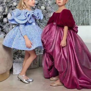 BLING Crystal Flower Girls Dress per adolescenti Train Treno di Natale Girl Girl Coppeo Abiti per feste di tulle Balli Bambini formali indossano 403