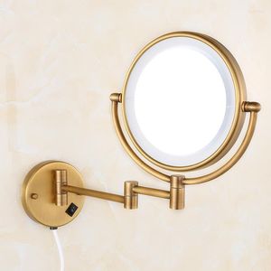 Mirrors Bath Brass Antique 8" Round Wall Of Bathroom Light LED Mirror Folding Cosmetic Vintage 2068F