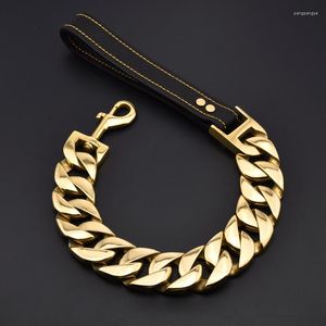 Hundhalsar Super Wide 42mm Pet Leash Collar Rostfritt stål Läder Stark för Bully Pitbull Personlig metallkedja Hög kvalitet