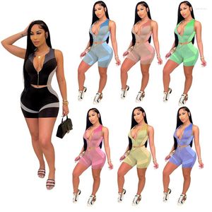 Women's Tracksuits Boutique Ladies Tracksuit Zipper Vest Patchwork Summer Gym Clothes Women Two Piece Set