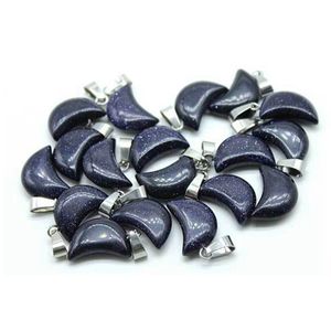 Mode Natürliche Heilung Kristall Blau Goldstein Mond Form Halskette Anhänger Für Dekoration Geschenk Schmuck