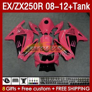 OEM Fairings Tank dla Kawasaki Ninja ZX250R EX ZX 250R ZX250 EX250 R 08-12 163NO.223 EX250R 08 09 10 11 12 ZX-250R 2009 2012 2012 2012 Różnica wtrysku różowa błyszcząca