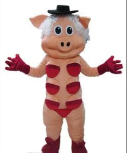 2022 factory hot Good vision and good Ventilation a pig mascot costume with black hat for adult to wear
