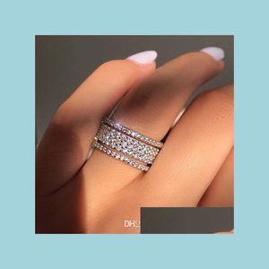 Bant Yüzük Gelin Düğün Rhinestone Ring Band Nişan Kadın Rings Setler Elmas Moda Takı Damlası Teslimat 2022 DH1HO