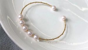 22101105 pearl Jewelry bracelet bangle 925 silver akoya 7.5-8mm & 3-3.5mm au750 18k yellow gold cuff free size