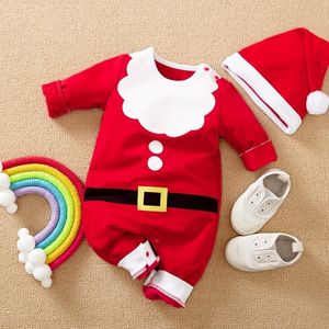 ロンパーズ幼児の男の子の女の子キッズベイビーコスチュームクリスマスクラウスレッドジャンプスーツハット2pcsコットン衣装0-24m 221018