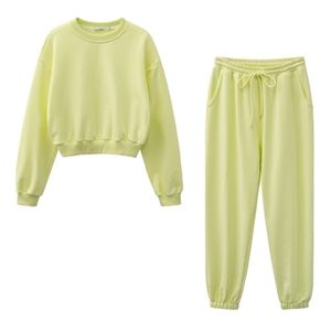 Design Women Fashion Sweatshirt Set Casual Spring Summer Crop Top Pants Pass Cotton 220816