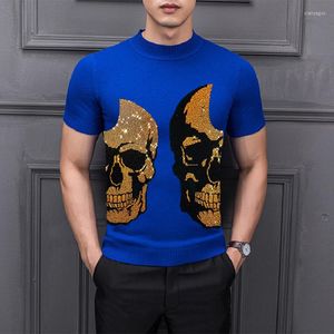 Herren T-Shirts Pullover Einfaches gestricktes T-Shirt Trenddesign Wolle Kurzarm Hochwertiger Pullover Bohrtechnologie