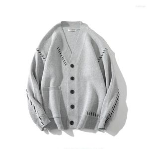 Camisolas masculinos Harajuku Cardigan Men Solid Sweater Shopping Shopping Style Concision Casaco V Vimtagem de lã casual de decote em Vim casual