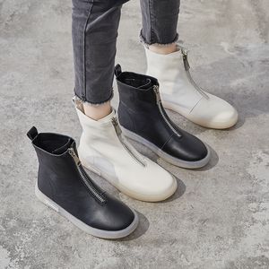 2023 Moda Vestido Sapatos De Couro Baixo Com Botins Pendurado Até O Tornozelo Feminino Outono Inverno Moda Feminino Zíper Esporte Feminino Casual Tênis