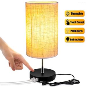 Table Lamps USB Plug Touch Switch Desk Lamp El Front Guest Room Living Bedroom Retro Simple Fabric Bedside