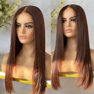 5x5 Camada de peruca de encerramento de renda Silky reta marrom avermelhado 13x6 transparente renda frontal perucas de cabelo humano para mulheres Remy brasileiro