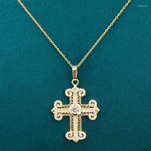 Pendant Necklaces Anietna 18K Gold Color Court Style Crystal Cross Necklace For Women Elegant Luxury Vintage Chain Jewelry Gift Colgantes