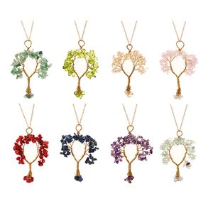Natural Stone Crystal Pendant Necklace Life Tree Halsband Yoga Energy Stone Fashion Accessories