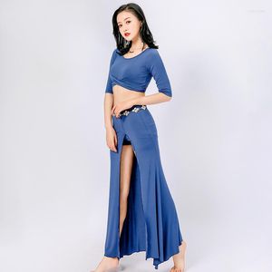 Scena nosić seksowną szczelinę długą spódnicę solidny kolor chiński styl starożytne ubrania treningowe taniec brzucha kostiumów damska sukienka