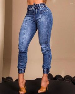 Women's Jeans Drawstring High Waist Cuffed Denim Skinny Sexy Unique Cut Out Pants Streetwear Outfits Street