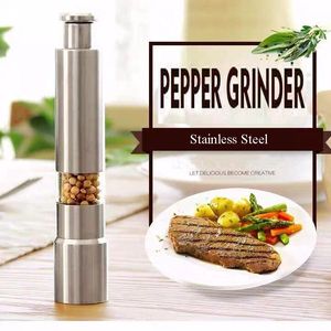 Pressa manuale in acciaio inossidabile Macinapepe Salt Shaker Portatile staccabile Una mano Cumino Condimento per uso alimentare Salsa Grinder Stick Utensili da cucina RRE15176