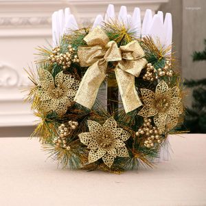 Decorative Flowers 30/40cm Christmas Golden Red Ball Bow Pinecone Wreath Festival Party Dinner Door Windows Decoration