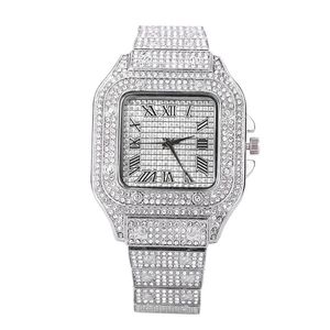 손목 시계 Iced Out Men Watch Square Diamondd Black Numbers 쿼츠 럭셔리 힙합 손목 시계 로마 시계 Relogio Masculino 221018