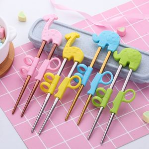 ￅteranv￤ndbart rostfritt st￥l S￶ta b￤rbara pinnar f￶r babyinl￤rning Training Chopsticks Food Sticks Learner Kids upplysning 20221018 E3