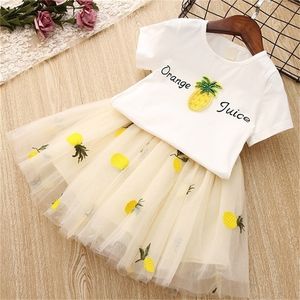 Summer Girls 'Clothing Set Cute Korean T-shirt stavargarn tall broderi kjol 2st prinsessa barn barn kläder 220425