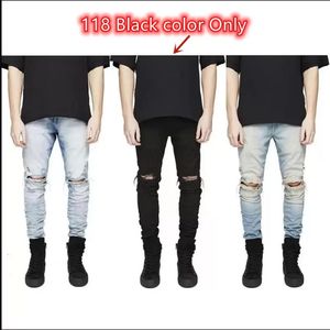 Skinny jeans herr Män förstörd Rak Slim Fit Biker Byxor Ripped Denim Tvättade Hiphop INS Byxor USA Lokalt lager