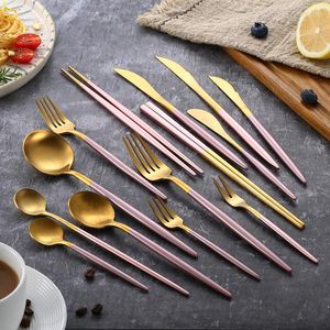 Geschirr-Sets, mattes Roségold, 18/10 Edelstahl, Luxus-Besteck, Geschirr, Messer, Kaffeelöffel, Gabel, Stäbchen, Besteck-Set, Spülmaschine