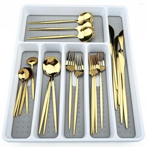 Dinnerware Sets 24Pcs Gold Set Mirror Knife Fork Spoon Cutlery Stainless Steel Tableware Luxury Plastic Storage Box