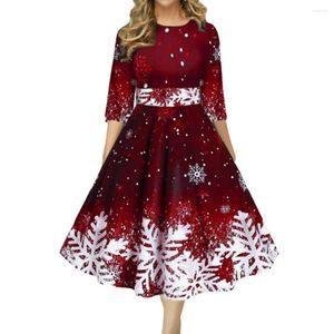 Casual Dresses Fashion Christmas Dress 3/4 Sleeves Skin-touching Snowflake Print A-Line Gown Stretchy Xmas For Festival