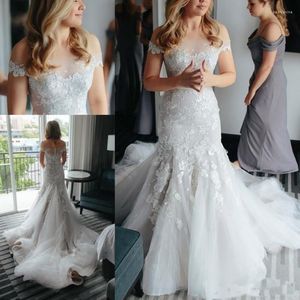 Gorgeous Mermaid 2023 Wedding Dresses Bridal Gown Off The Shoulder Lace Applique Tulle Straps Beach Ruffles Custom Made Vestidos De Novia Plus Size