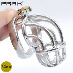 FRRK Curve Chastity Cage Device Water Tap Cell Mate Penis Rings Male Bird Lock Metal Cock Belt Bondage Sex Toys for BDSM Games S0824