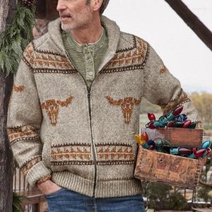 Männer Pullover Wepbel Zip Gestrickte Pullover Mantel Herbst Kuh Kopf Jacquard Mäntel Langarm Weben Dicke Nadel Männer Strickjacke