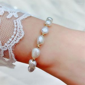 Charm armband naturlig barock sötvatten pärla armband justerbara kedje smycken för kvinnor fest kväll present korea stil enkel vintage