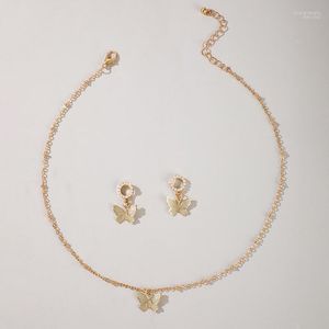 Halsband örhängen set huatang 2022 elegant guldfjäril smycken för kvinnor pärla långa kedjor damer bröllop fest dekoration