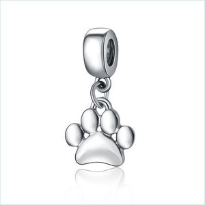 Silver Fits Pandora Bracelets 30Pcs Cute Dog Paw Print Dangle Pendant Charms Beads Sier Bead For Women Diy European Necklace Jewelry Dhtvz