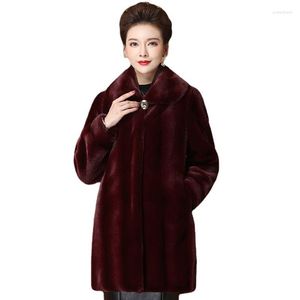 女性の毛皮の高品質ミンクコート中央の長さの中年女性の冬のジャケットが厚くなった模倣ベルベットオーバーコート