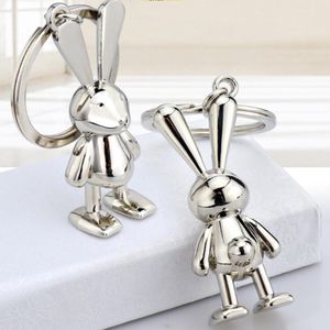 Fashion Cartoon Keychains 3D Rabbit Silver Color Pendants DIY Men Jewelry Car Key Chain Rings Holder Souvenir For Gifts