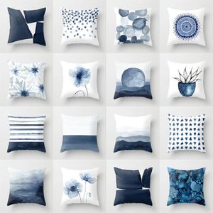 Kissen Kreative Wasserblau Geometrische Abdeckung Abstrakte Malerei Floral Kissenbezug Nordic Einfache Weiße Couch Werfen Wohnkultur