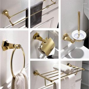 Conjunto de acessórios de banho Maebow Brass sólida Golden Geométrica Hardware Hardware Toalheiro Basagueira Distribuidor de Sabão Bras de Sabão