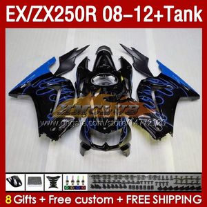 Tank OEM Fairings dla Kawasaki Ninja ZX-250 ZX250 EX250 R ZX250R 08 09 10 2012 2012 163NO.226 EX ZX 250R EX250R ZX-250R 2009 2000 11 12 WTRESS Fairing Blue Flames