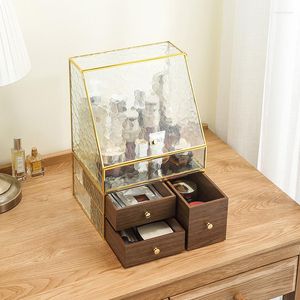 Storage Boxes Large Makeup Organizer Box Double Layers Anti-knock Tempered Glass For Cosmetics Make Up Desktop