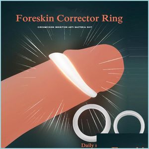 Other Massage Items Mas 2Pcs Sile Male Foreskin Corrector Resistance Ring Delay Ejacation Penis Rings Sex Toys For Men Daily/Night C Dhzkj