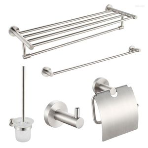 Badtillbehör Set rostfritt stål Badrum Hårdvara Borstad nickelhandduk Rack Toalettpappershållare Bar Hook Accessories Kit