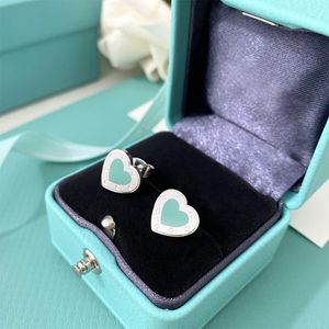 Korean Mini Simple Sweet Heart Stud Earrings Luxury Brand Classic Light Blue Stainless Steel Silver Earring Ear Rings Jewelry
