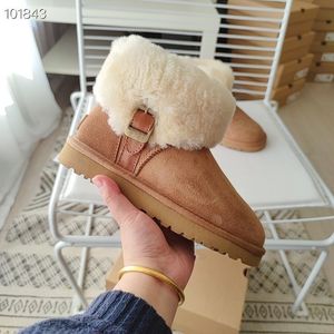 2022 Stivali caldi Mini Snow Boot Stivaletti Australian Classic Winter Full Fur Fluffy Furry Satin Love Buckle Stivaletti per bambini da donna Slider Us3-14