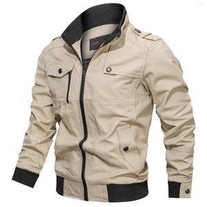 Men's Vests Men Solid Color Stand Collar Full Zip Long Sleeve Pocket Military Jacket Trench Coat Casual Loose Jackets Cotton Chaqueta