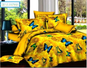 Bettwäsche -Sets gelbe Bettbezug Deckungsdecke Bettlaken Set Kissenbezüge Dekbedovertrek Schmetterling Home Textile Doppelte