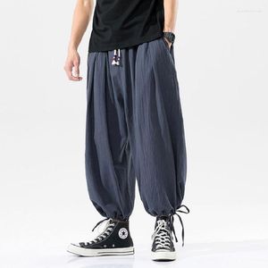 Men's Pants Japanese Fashion Large Size Ice Silk Cotton Linen Nine Points Casual Spring/summer Loose And Comfortable Wide-leg