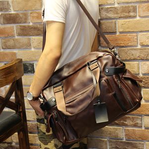 Duffel Bags Fashion Men Business Tote Handbag Vintage Pu Leather Zipper Messenger Shoulder Laptop Bag Travel Bagage Bags Stor Duffle Bolsa 221018